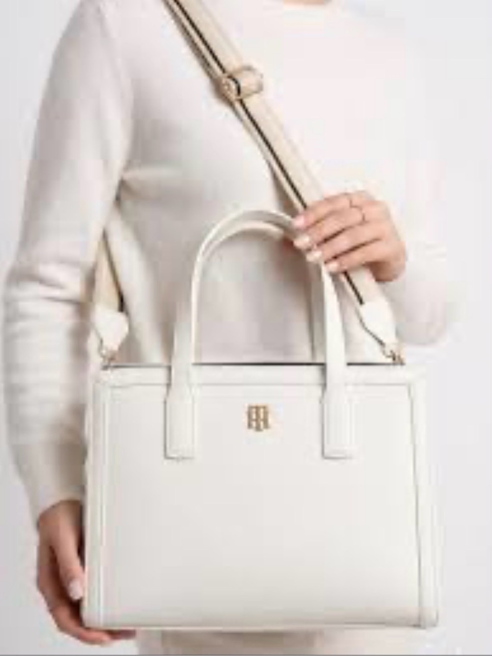 Tommy Hilfiger White Satchel with Contrast Trim Crossbody Strap - Picture 2 of 6